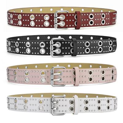 Punk Style Hohlnietengürtel für Herren und Damen Zweireihiger Gürtel mit Dornschließe
