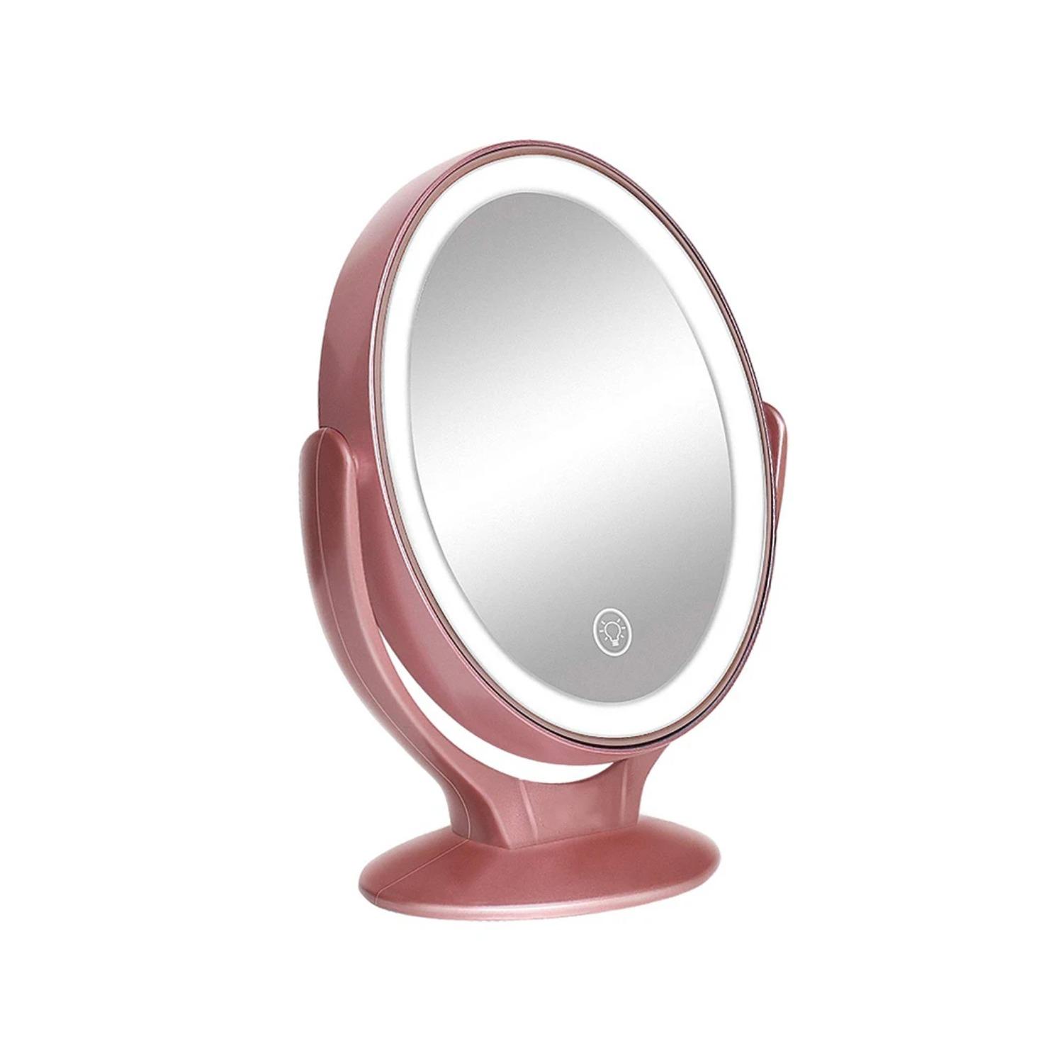 

Косметическое зеркало с подсветкой, двустороннее увеличительное зеркало 1X/7X, перезаряжаемое через USB, вращающееся на 360° отдельно стоящее светодиодное зеркало для макияжа