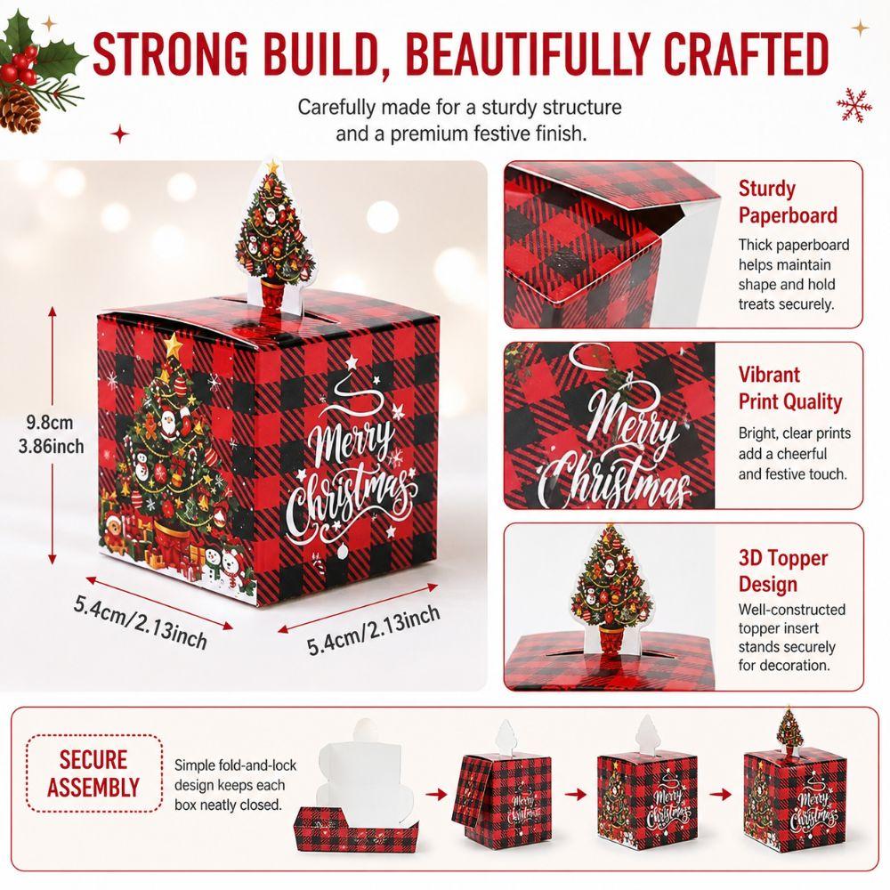 24-Pack Table Ornament Christmas Gift Treat Box Paper Xmas Dessert Box  for Xmas Event