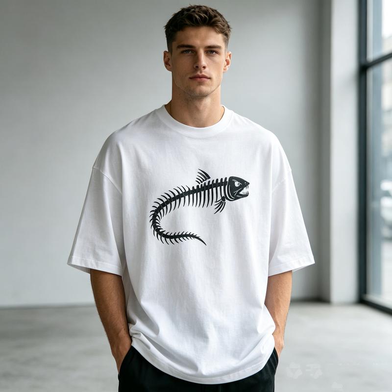 Funny Bone Fish Skeleton Graphic T Shirt Unisex Cotton Short Sleeve Tee Vintage FisherUnisex Streetwear Casual Summer Gift