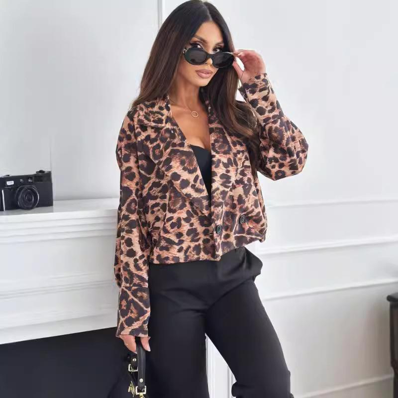 Autumn And Winter Thin Versatile Long-Sleeved Short Leopard Print Blazer For Women