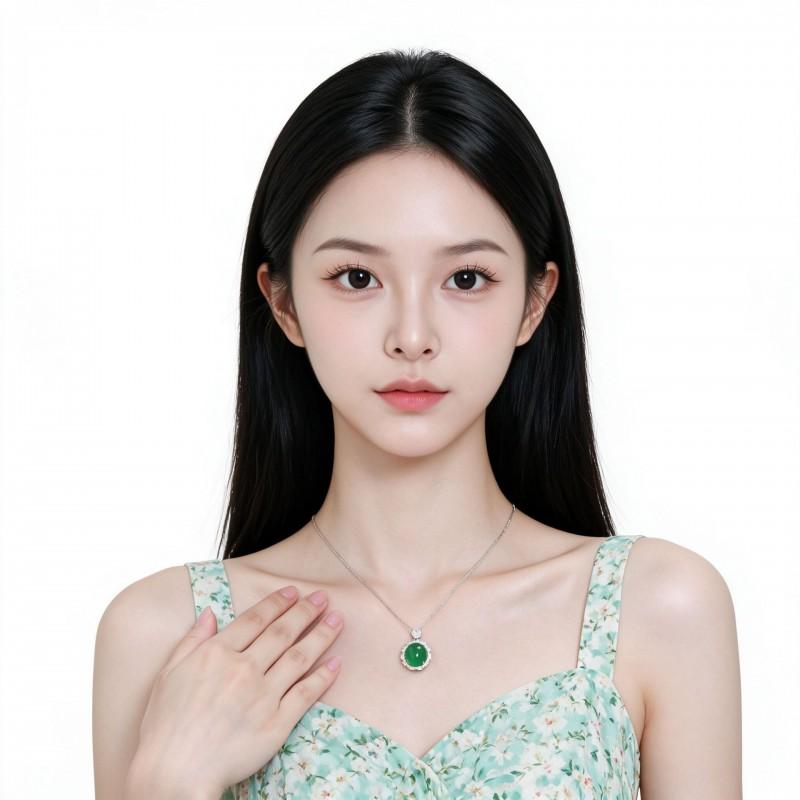 Green Chalcedony Pendant Necklace New Chinese Style Clavicle Chain Inlaid Light Luxury Versatile