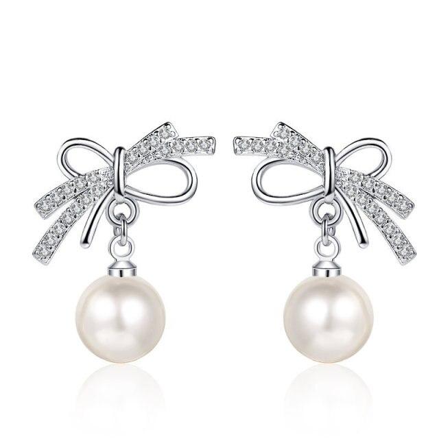 

Женские серьги из серебра 925 пробы с жемчужным цирконом и драгоценными камнями в форме банта для подарка на свадьбу