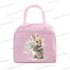 Cartoon Rabbit Series Print Portable Lunch Bag Women Kids Food Thermal Box Multi-function Office Bento Insulated Bunny Handbag