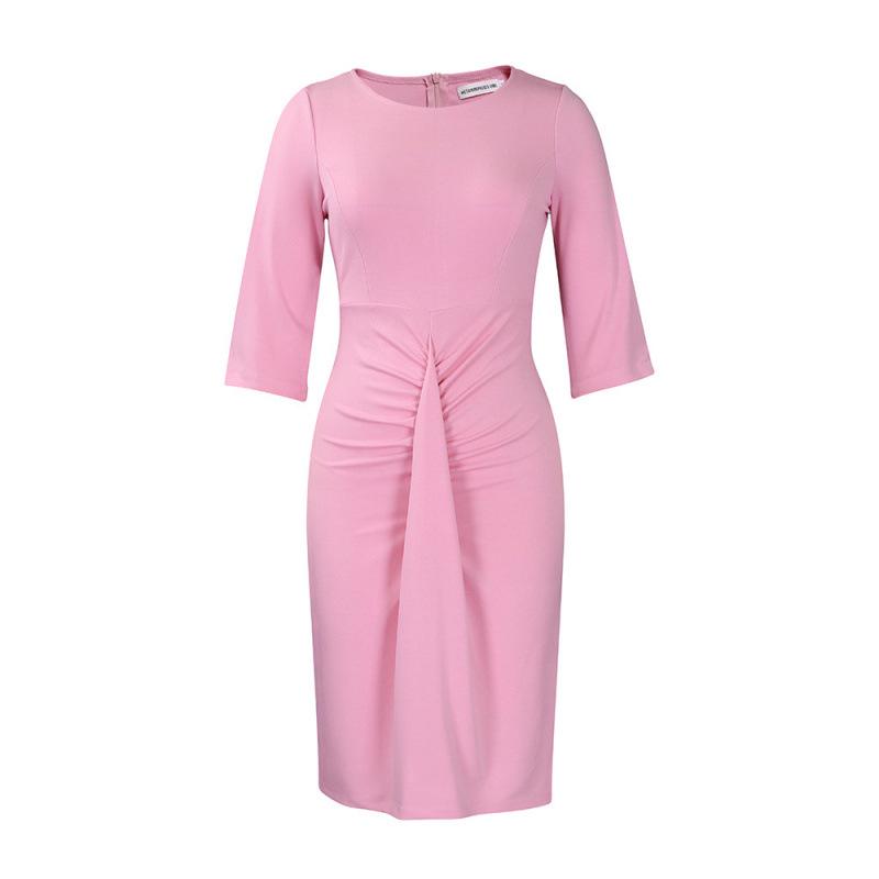 

2026 Elegant Fashion Bodycon Ruched Plus Size Pencil Dress for Women L рожевий