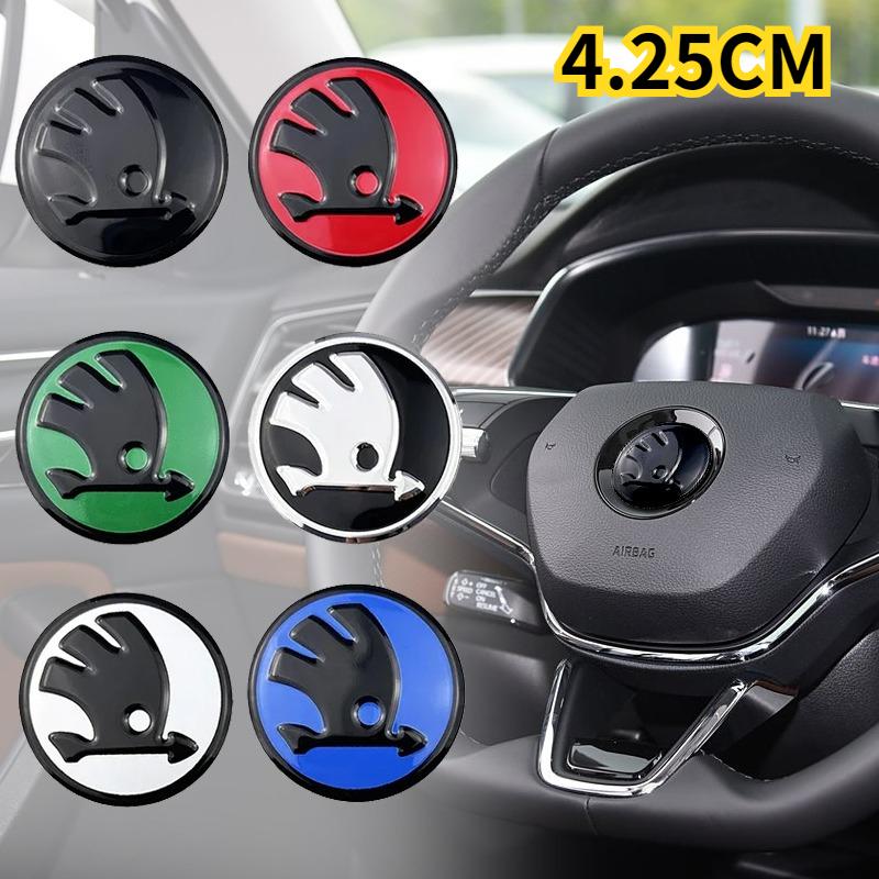 AAAAL1 Aluminum Alloy 42.5mm Car Steering Wheel Center Stickers for Skoda Rapid Octavia Fabia 1 2 Karoq Kodiaq Yeti Superb Interior