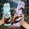 1PC Vintage Flying Witch Broom Hat Print 750ml Color Plastic Sports Water Bottle Leakproof Flip Straw Lid Suitable for Sports Office Home Use
