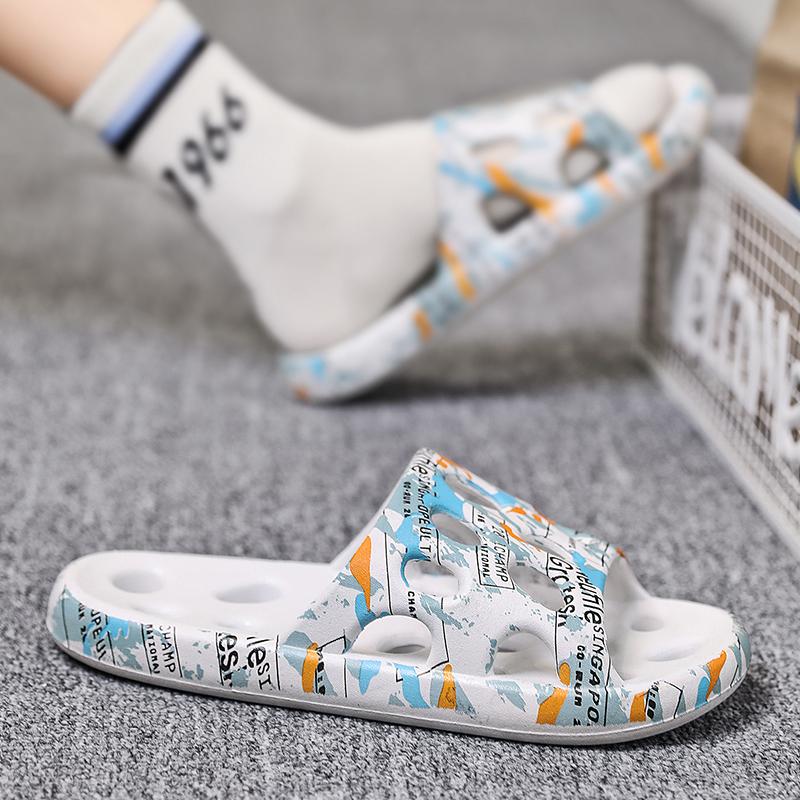 Fashion Printed Bathroom Shower Slippers Man Hollow Out Leak Women Slides Summer Eva Shoes Soft Anti-Slip Couple Indoor Outdoor Sandals