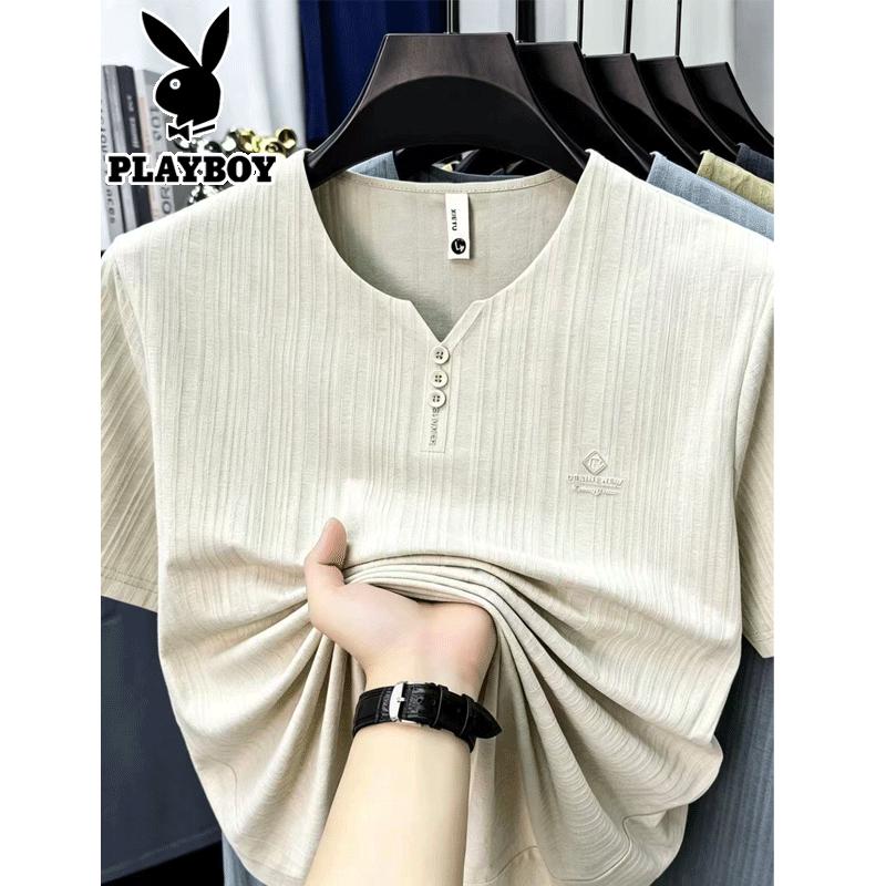PLAYBOY Men s Ice Silk V-Neck Short Sleeve T-Shirt XXXXL