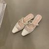 Fashion Mules For Women 2025 Butterfly-Knot Lace Shoes Pointed Toe Shallow Slippers Soft Slides Comfort Cover Heels Butterfly-knot Pumps