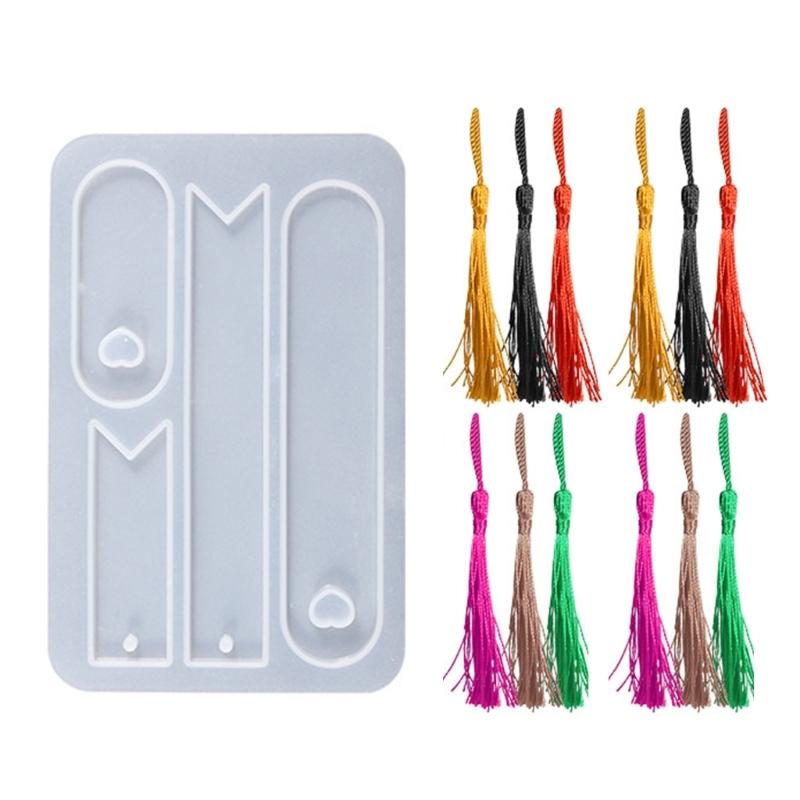 Bookmark Resin Mold,Bookmark Mold Kit with 12pcs Bookmark Tassels Bulk Silicone Bookmark Mold for Epoxy Resin Casting