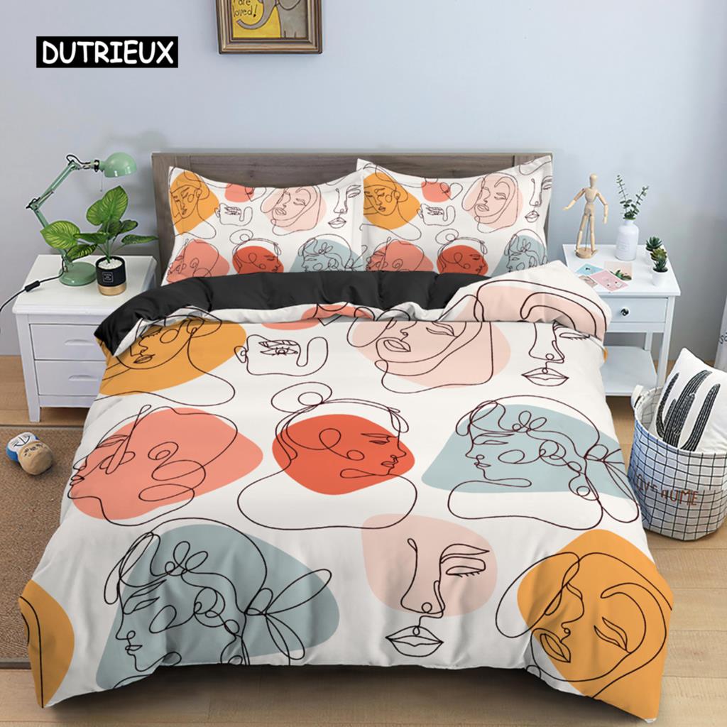 Nordic Line Figur Portrait Bettwäsche Set Abstrakter Charakter Bettbezug King Size Bettbezug Polyester Modern Style Room Decor
