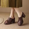 2025 Women Genuine  Shoes Peep Toe Platform Chunky High Heel Slides Ladies Fashion Casual Slippers Summer Spring Brown