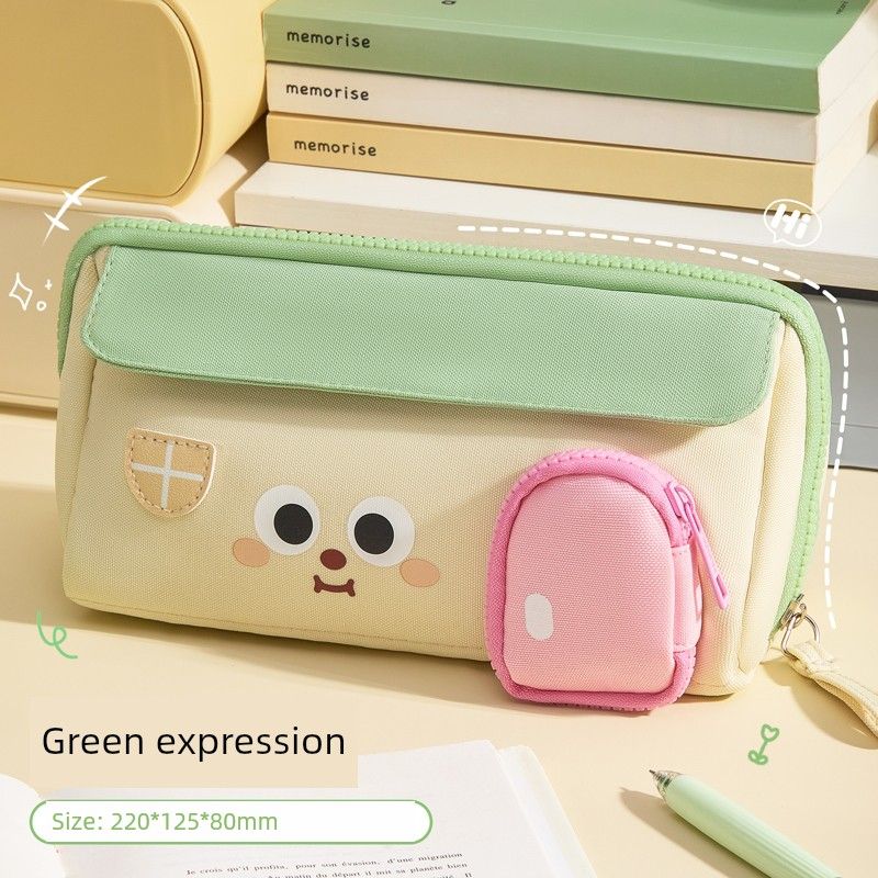 

Grade Three Class Two Cute House Pencil Case Large Capacity Pupils Stationery Bag Female Good-looking Pencil Case School Opening Good Stuff Green powder