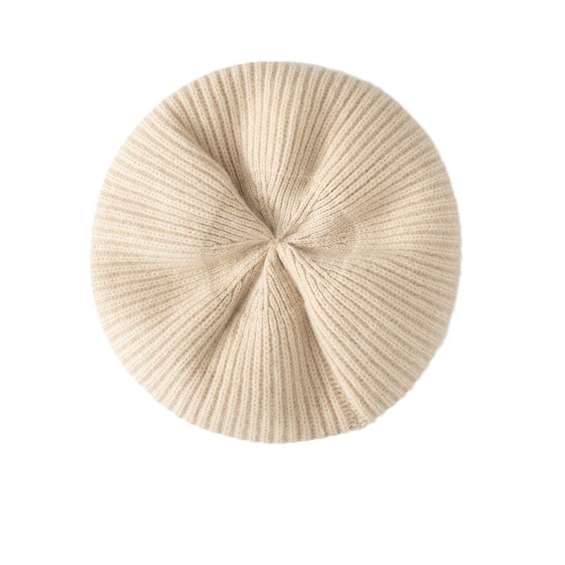 Cashmere Autumn and Winter New Women's High End Solid Color Knitted Outdoor Warm Outer Wear Ingot Needle Beret Hat