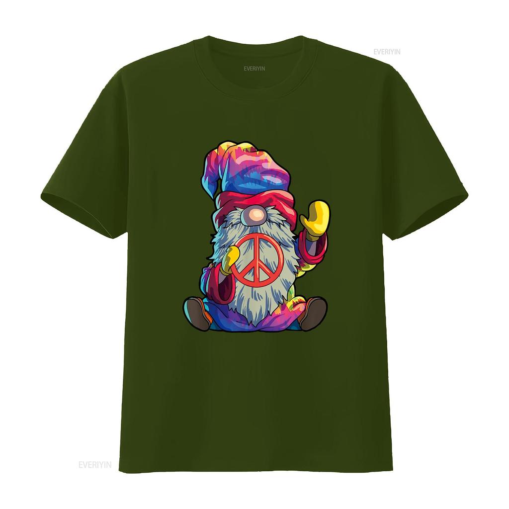 Hippie Gnomes T Shirt Tie Dye Peace vintage Washed homme graphic Top For Everyday Wear Unisex fashion Casual Versatile Slightly