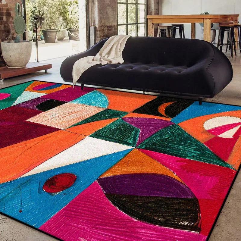 Modern Geometric Abstract Rug Non-Slip Carpet for Living Room Sofa Side Bedroom Washable Easy-Clean Home Decor Floor Mat