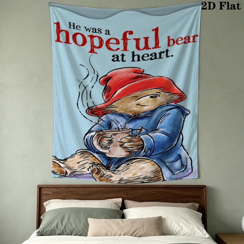 Paddington Bear Pattern Wall Tapestry Aesthetic Wall Hanging Printed Fabric Blanket Decorative Tapestries for Bedroom Living Room Home Decor