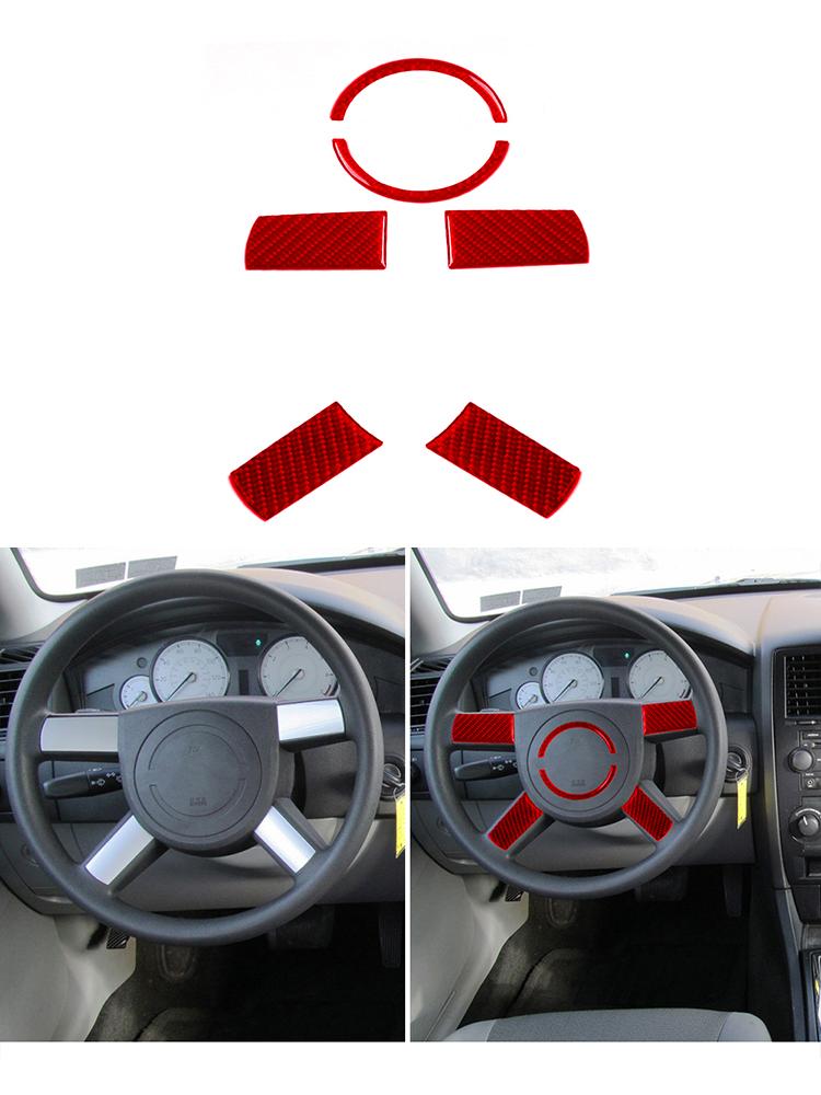 6Pcs Carbon Fiber Car Steering Wheel Panel Cover Trim Sticker For Chrysler 300 2005-2007 No Navigation Styling Accessories