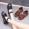 Vintage mom shoes Roman sandals women 2025 summer new Velcro casual muffin platform non-slip beach shoes