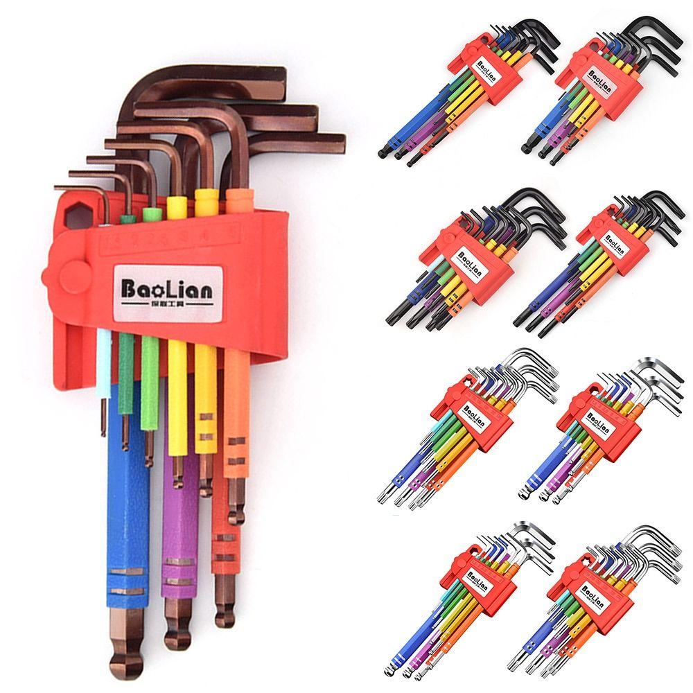 9PCS Professional 1.5mm-10mm Allen Key Set Ball-End L-shaped Torx Wrench Set Color Hand Tools Hexagon Spanner