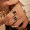 Cui Yan S925 Sterling Silver Black Glaze Rose Ring, Korean Style, Adjustable Retro Index Finger Ring for Women.