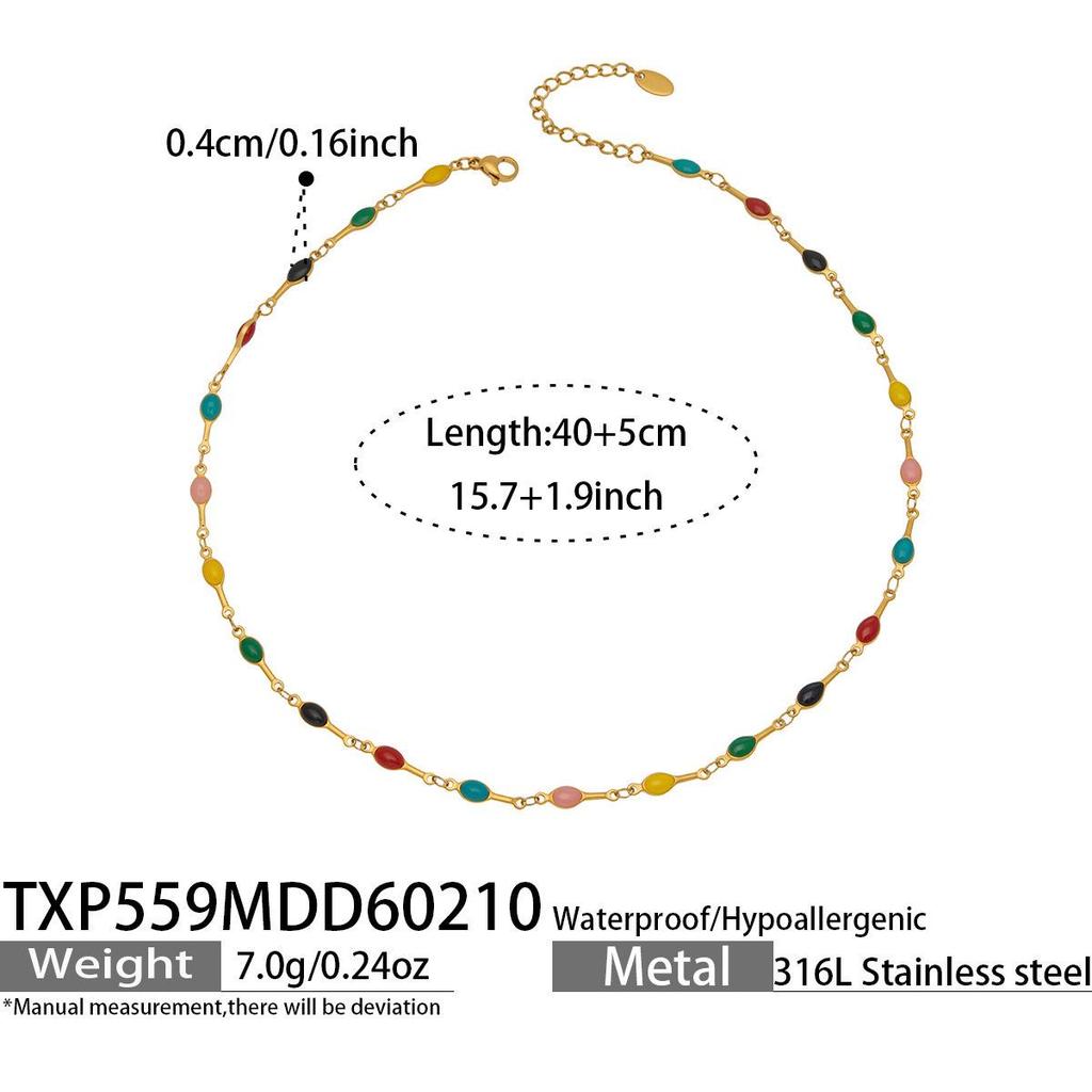 European Style Dopamine Color Block Necklace & Bracelet Set: Stainless Steel Drip Oil, Clavicle Design, Simple & Stylish Personality.