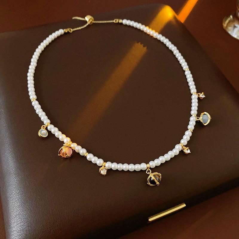 Vintage French Baroque Pearl Pendant Necklace - Minimalist Beaded Clavicle Chain for Women