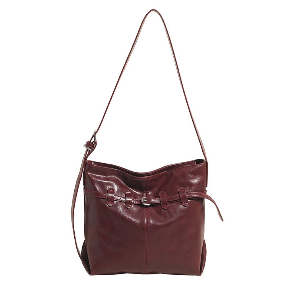 

Elegant Commuting Shoulder Bag Large Capacity Crossbody Bag Fashion Soft Leather Tote Bag Travel вино красного