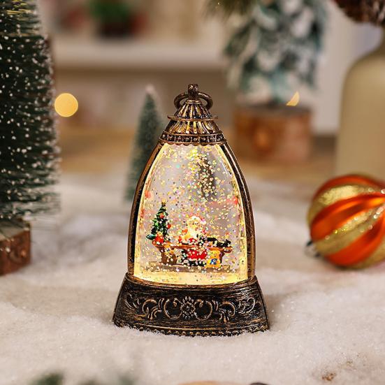 Christmas Snow Ball Lantern Bell Shape Swirling Glitter Christmas Lamp for Holiday Home Office Tabletop Decor