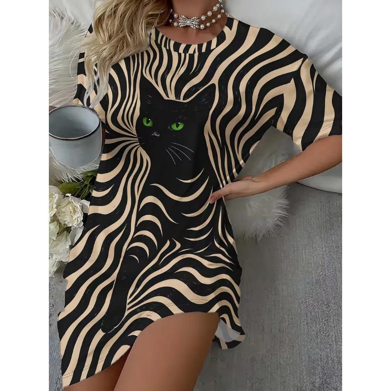 Women's Plus Size Printed Short Sleeve Round Neck Casual Breathable Dress