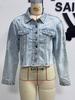 2026 Spring/Summer Women's Button Washed Ripped Raw Edge Denim Top