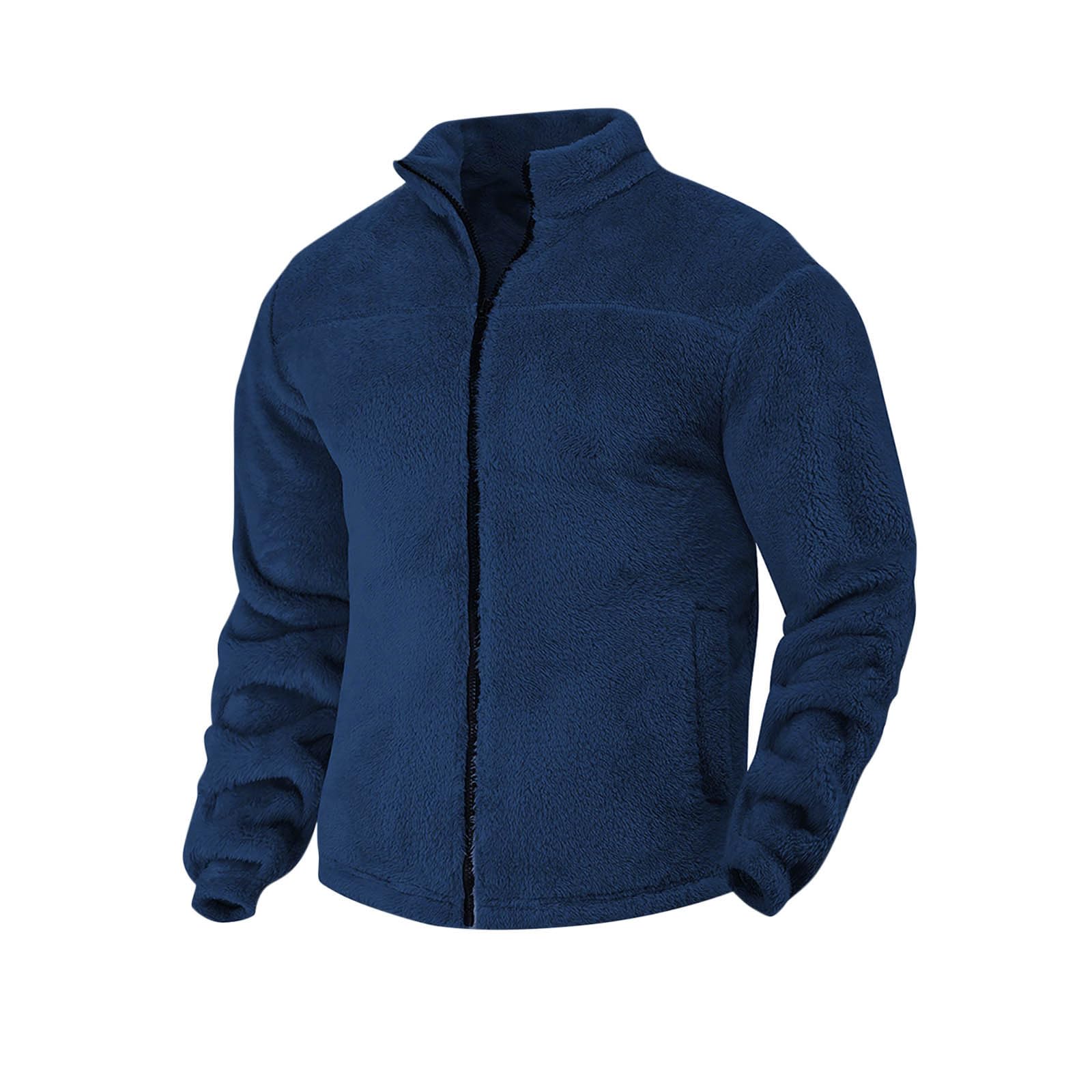 

Men s Casual Loose Fleece Stand-up Collar Coat, Zipper Fleece Warm Coat XL тёмно-синий