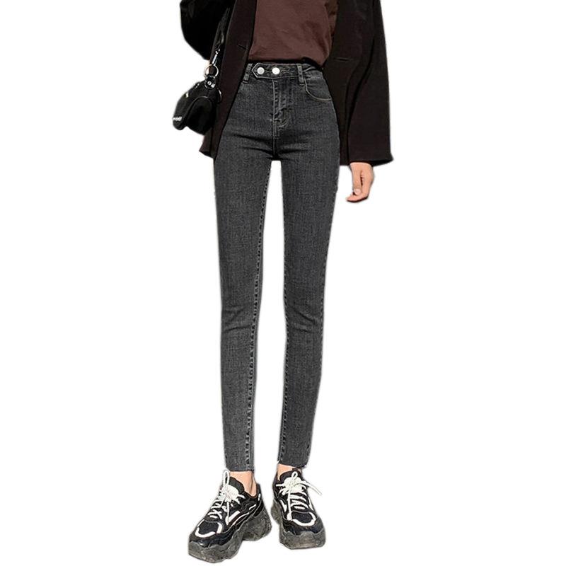 Černé a šedé džíny Dámské s vysokým pasem Zeštíhlující Nový korejský styl Nohavice ke kotníkům Univerzální Spodky