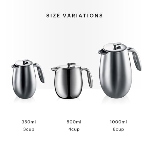 BODUM COLUMBIA French Press Coffee Maker, Double-Wall, 500ml, Silver, with Stainless Steel Filter, Insulated, Ideal for Outdoor Use [Authentic Product