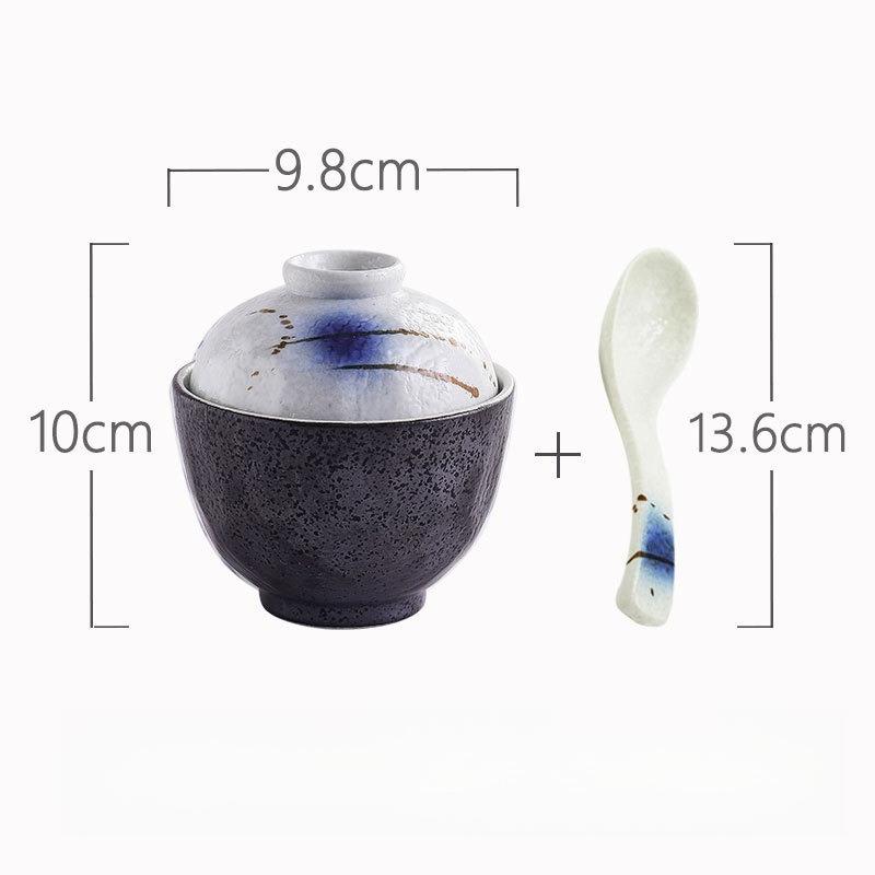 4 Zoll Japanische Keramik-Dampfgar-Schale Handbemalt mit Deckel Suppentasse für Eierpudding Vogelnester