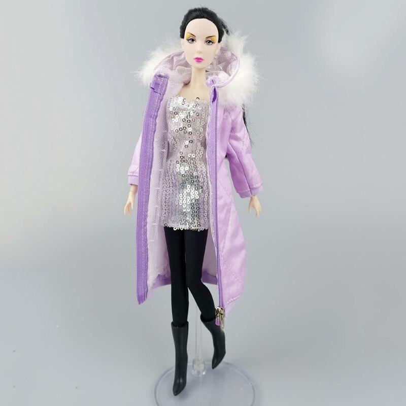 Lila warmer langer Wintermantel für Barbie-Puppen-Outfits, Kleidung, Hoodie, Parka für 1/6 BJD-Puppenjacke, 1:6 Puppenzubehör, Spielzeug