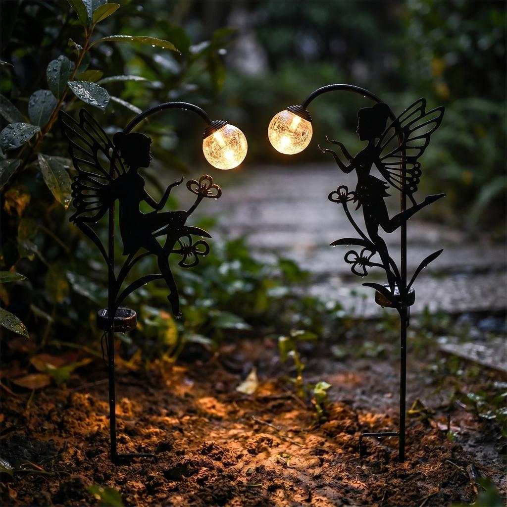 Solar Powered Garden Stake Lights with Fairy Silhouette Decorative Outdoor Landscape Lighting for Yard Pathway Lawn Decoration