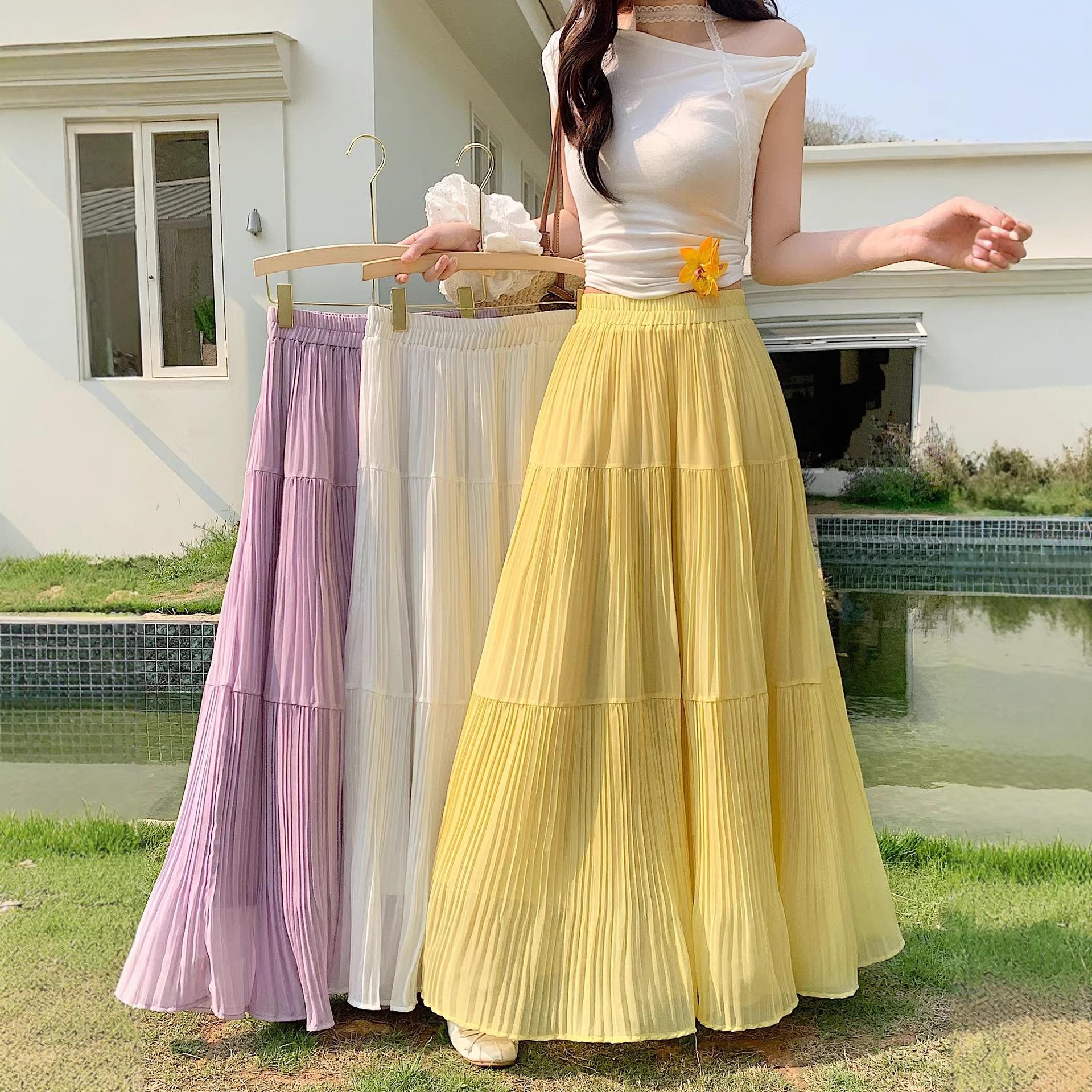 2026 Summer Plus Size Pleated One-Shoulder A-Line Layered Midi Skirt L