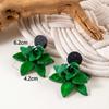 Fashion Green Resin Flower Drop Earrings for Women Vintage Metal Geometric Petal Statement Earrings Party Jewelry Accessories
