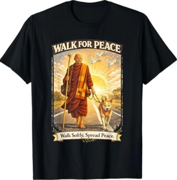 Walk for Peace Monks with Aloka The Peace Dog T-Shirt S