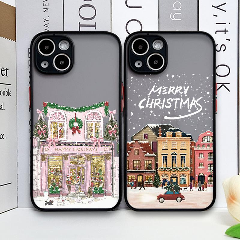 Rural Building Snow Scenery Christmas Phone Case for Samsung Galaxy A36 A56 A55 A54 A53 A52 A51 A50 A15 A14 5G Shockproof Cover