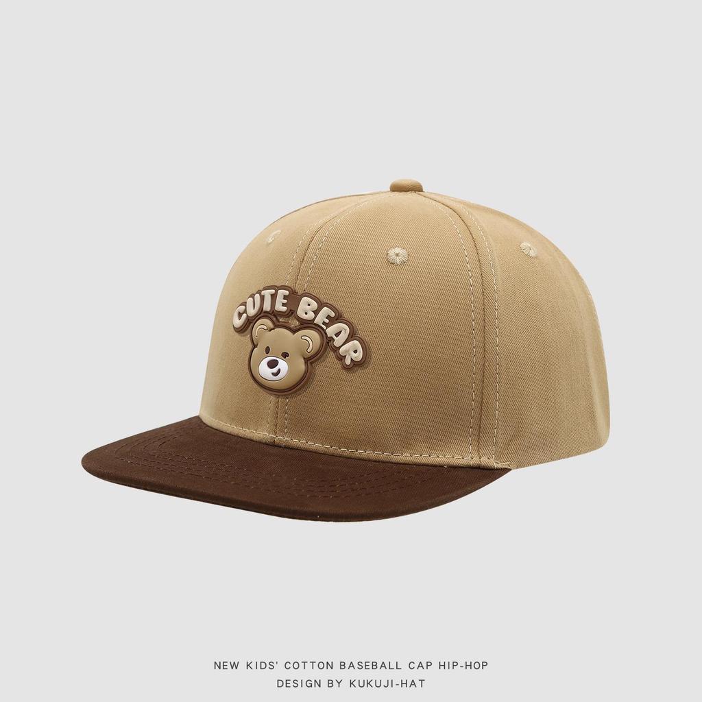 Spring Cartoon Bear Kids' Flat Brim Hip Hop Hat – Cute, Versatile, and Sun-Protective