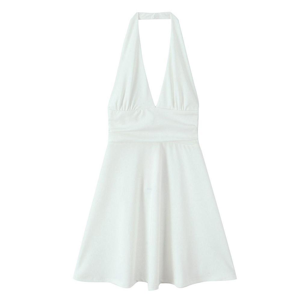 2025 Spring/Summer Women's Slim Solid Color Halter Neck High Waist Mini Dress