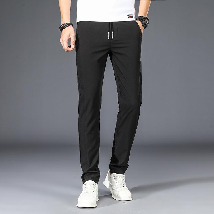 

Summer Lightweight Casual Trousers for Men - Slim-fit, Slightly Straight Leg, Korean-style, Versatile and Trendy, Ice-silk Fabric, Men s Long Trousers 28 чёрный