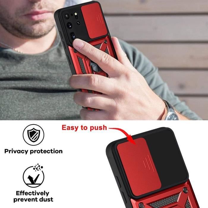 Coque de protection - PROSHOP - pour Samsung S20 Ultra - Rouge - Antichoc - Caméra coulissante
