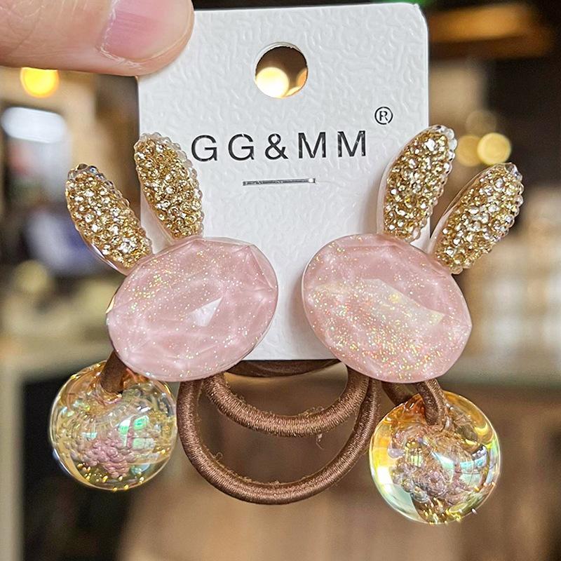 Hair Ties With Rabbit Autumn Winter Colorful High Elasticity For Girls School Daily Use Premium Soft Comfortable Non Pull