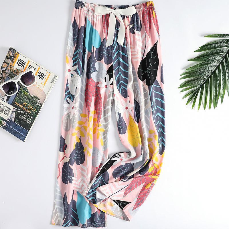 Women's Summer Pajama Pants - Cotton & Rayon, Thin Style, Wide-Leg, Loose Fit, Ideal for Spring & Autumn, Suitable for Home or Outdoors.