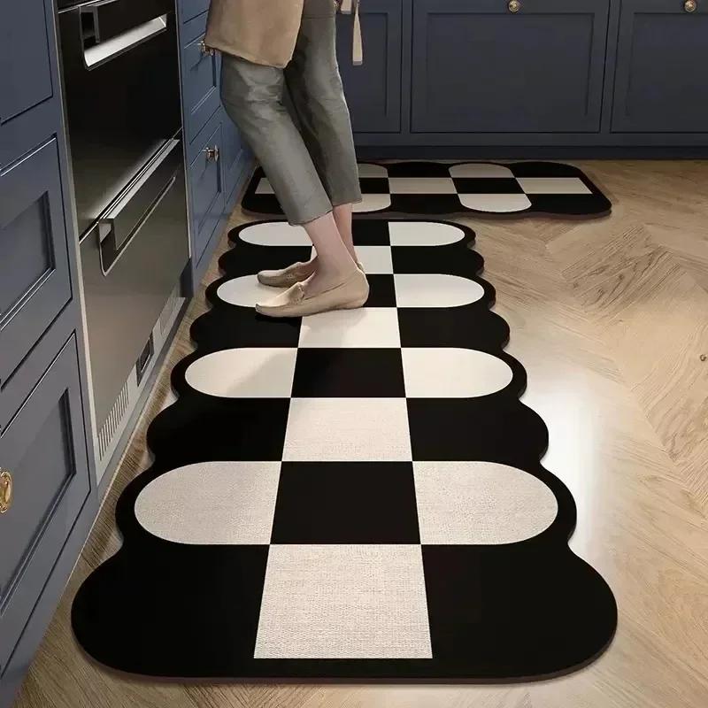 Kitchen Carpet Pvc Waterproof Floor Mat Leather Oil-proof Non-slip Foot Mats Long Carpets Black White Rug Home Decoration Rugs