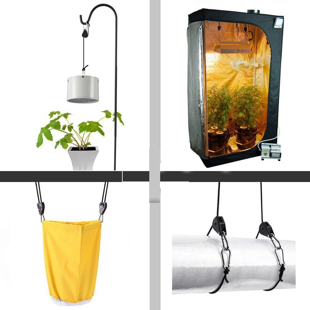 4PCS/2 Pairs Adjustable Rope Hanger Ratchet Tie Down Ratchet Straps Grow Light Hangers 1/8'' 150lb Reinforced Internal Gears Ratchets for Grow Lights